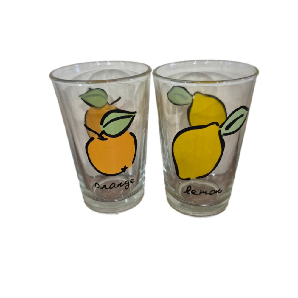 Firna Vintage Etched Glass Lemon And Orange Tumblers